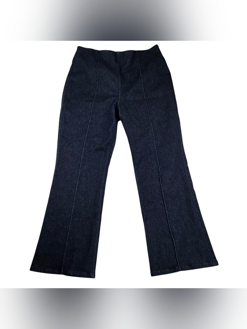 Spanx High Rise Pull On Micro Flare Jeans Womens Raw Dark Indigo Wash Size XL
